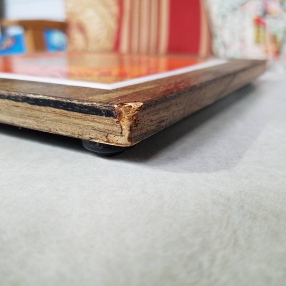 Orange Flower Ceramic and Wood Trivet - Picture 9 of 10